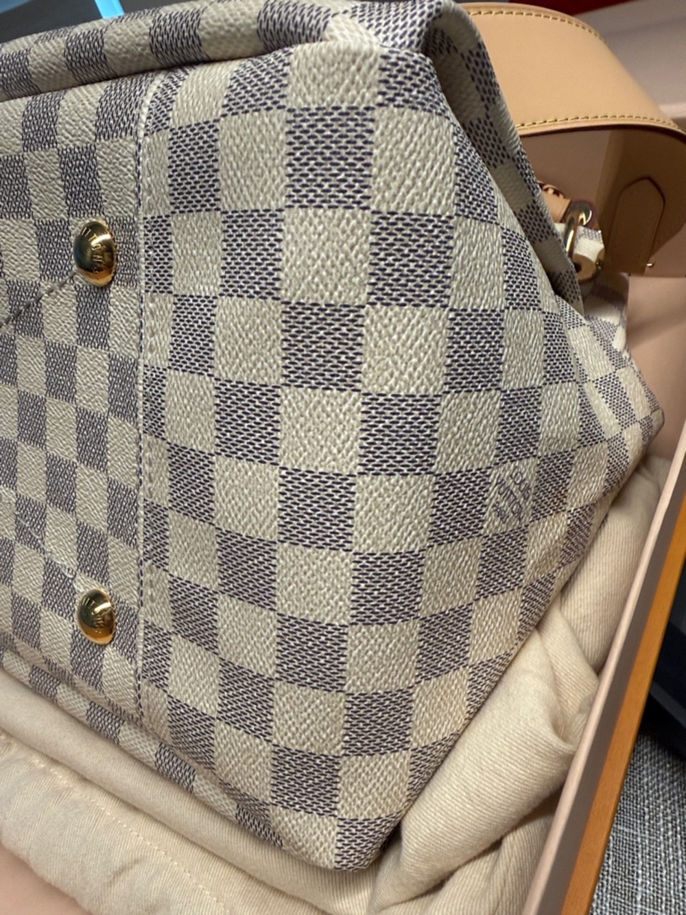 Louis Vuitton Damier Azur Check Hobo Shoulder Bag with Tan Trim - Picture 4 of 16